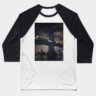 Two Bridges by Night, NYC Baseball T-Shirt